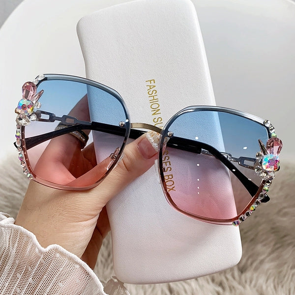 Elegant Basic Flower Ac Special-shaped Mirror Diamond Frameless Women's Sunglasses