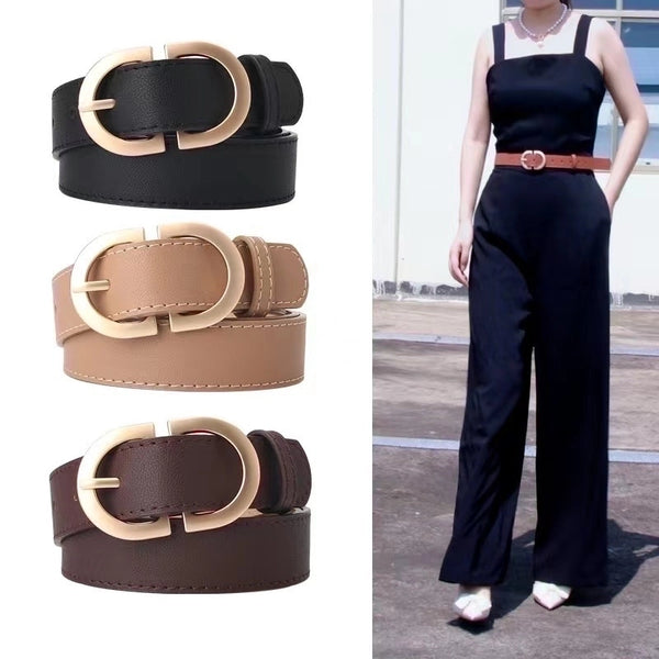 Elegant Basic Simple Style Solid Color Pu Leather Alloy Plating Women's Leather Belts