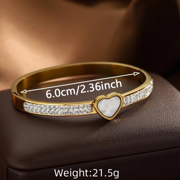 Elegant Classic Style Heart Shape 304 Stainless Steel Zircon Bangle In Bulk