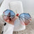 Elegant Geometric Ac Oval Frame Diamond Half Frame Women's Sunglasses