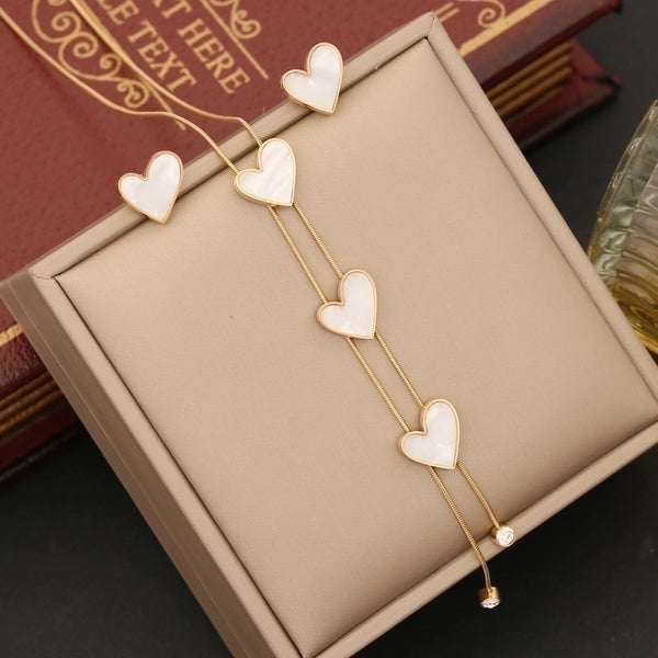 Elegant Heart Shape Stainless Steel Plating Inlay Shell Bracelets Earrings Necklace