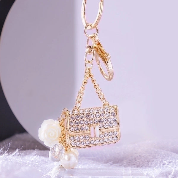 Elegant Korean Style Bag Metal Inlay Rhinestones Women's Bag Pendant Keychain