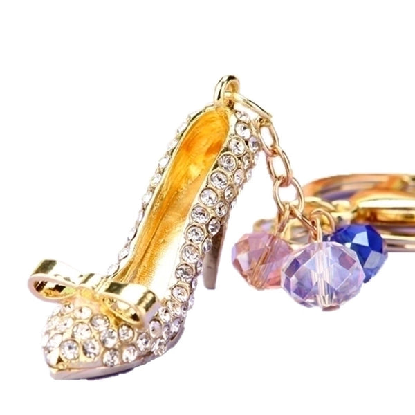 Elegant Lady High Heel Metal Inlay Rhinestones Women's Bag Pendant Keychain