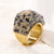 Elegant Lady Round Titanium Steel Plating Inlay Artificial Gemstones 18k Gold Plated Rings