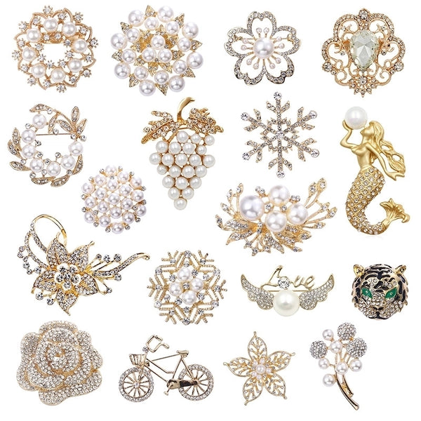 Elegant Pin Bicycle Flower Snowflake Imitation Pearl Alloy Inlay Rhinestones Women'S Brooches