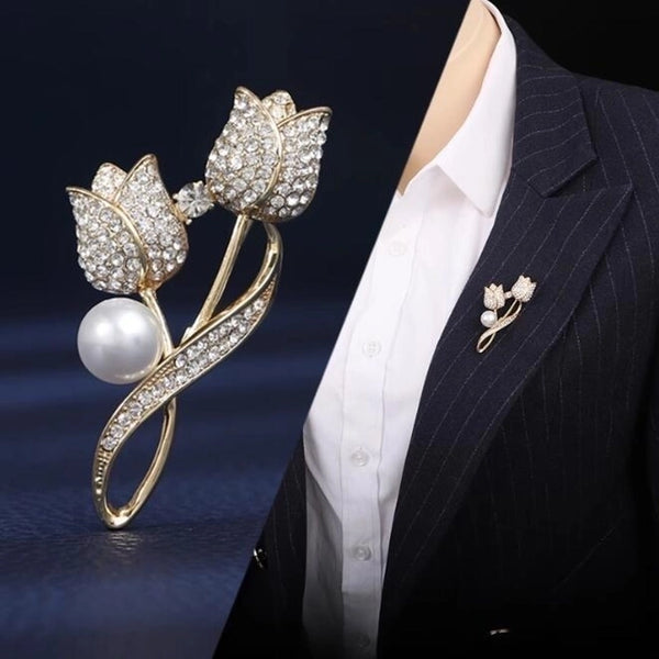 Elegant Pin Flower Alloy Inlay Rhinestones Unisex Brooches