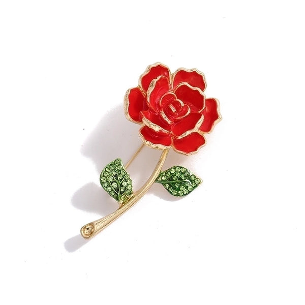 Elegant Pin Rose Flower Alloy Plating Inlay Rhinestones Unisex Brooches