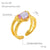 Elegant Retro Round Square Stainless Steel Plating Inlay Luminous Stone Rhinestones Zircon 18k Gold Plated Open Ring