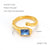 Elegant Retro Round Square Stainless Steel Plating Inlay Luminous Stone Rhinestones Zircon 18k Gold Plated Open Ring