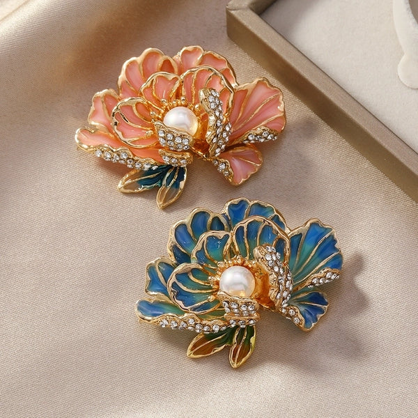 Elegant Retro Streetwear Flower Alloy Zinc Alloy Epoxy Inlay Rhinestones Women's Corsage Brooches