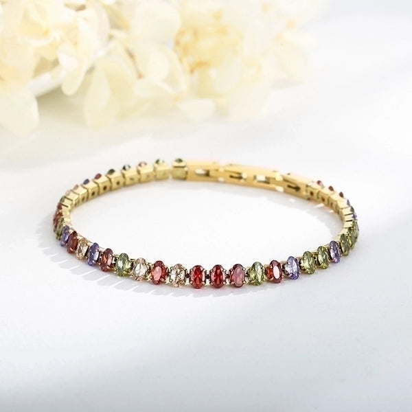 Elegant Shiny Square Oval Titanium Steel 18K Gold Plated Zircon Bracelets In Bulk