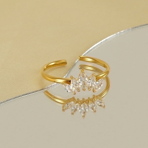 Elegant Simple Style Crown Stainless Steel Inlay Zircon 18k Gold Plated Open Rings