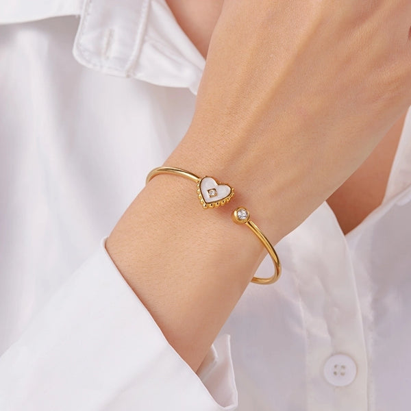 Elegant Minimalist Heart Shape 304 Stainless Steel Zircon Bangle In Bulk