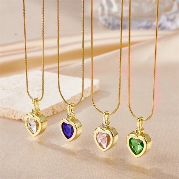 Elegant Simple Style Heart Shape Stainless Steel Plating Inlay Zircon 18k Gold Plated Pendant Necklace