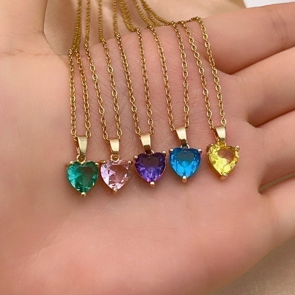 Elegant Minimalist Heart Shape 304 Stainless Steel Copper Plating Inlay Gold Plated Zircon Pendant Necklace