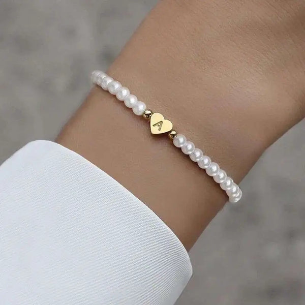 Elegant Minimalist Letter Heart Shape 304 Stainless Steel Artificial Pearl Bracelets In Bulk