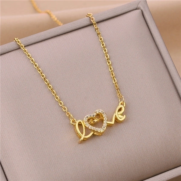 Elegant Simple Style Letter Titanium Steel Plating Inlay Rhinestones Necklace