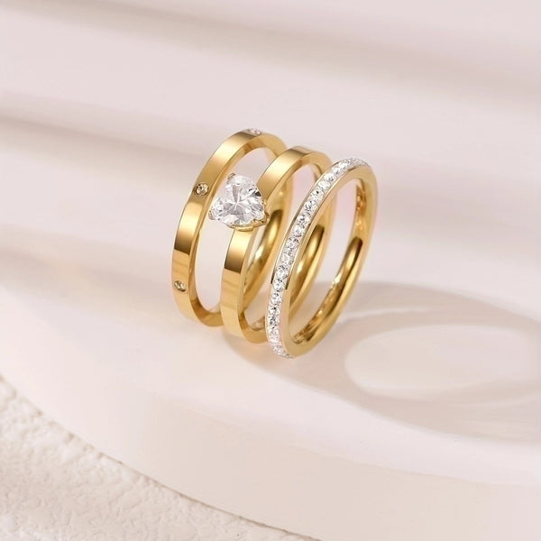 Elegant Minimalist Solid Color 304 Stainless Steel Zircon Gold Plated Plating Inlay Rings