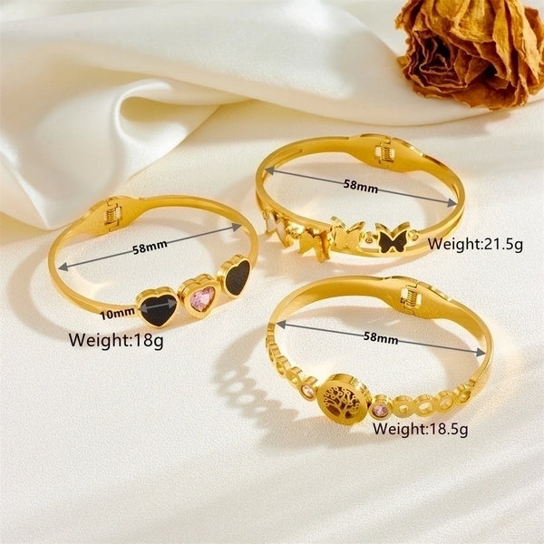 Elegant Minimalist Tree Heart Shape Butterfly Stainless Steel 18K Gold Plated Acrylic Bangle In Bulk