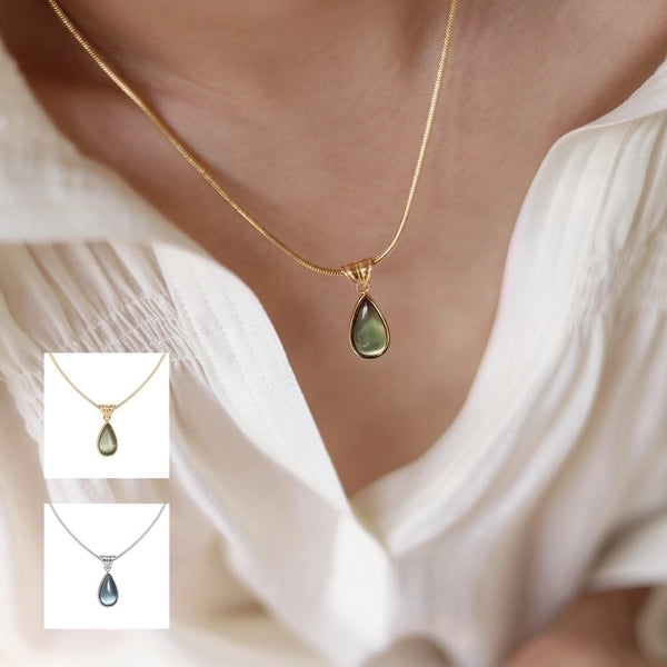 Elegant Minimalist Water Droplets 304 Stainless Steel Glass Plating Inlay Stainless Steel Necklaces