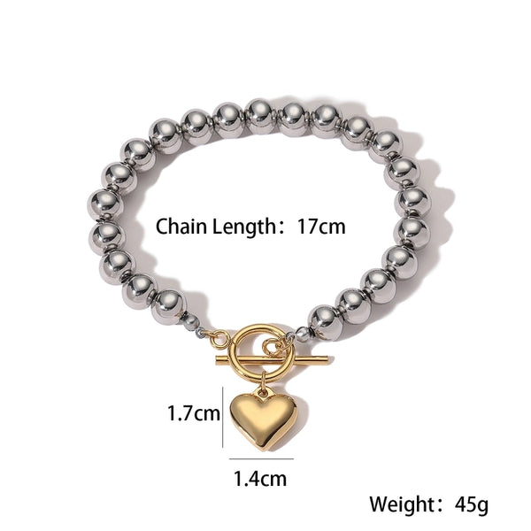 Elegant Streetwear Heart Shape 304 Stainless Steel Ball Chain Bracelets In Bulk Stainless Steel Bracelets