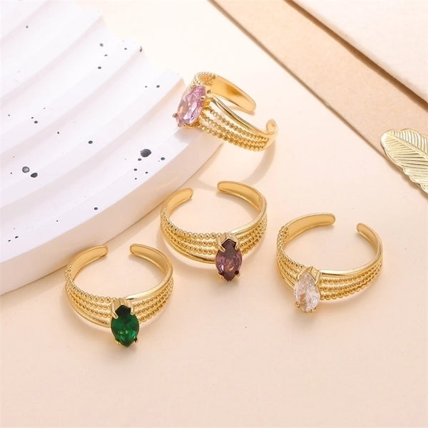 Elegant Sweet Oval Stainless Steel Plating Inlay Zircon 18k Gold Plated Open Rings