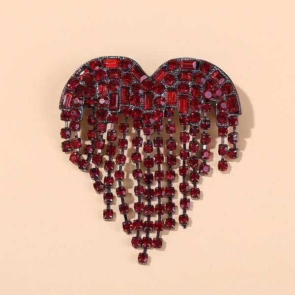 Elegant Sweet Pin Heart Shape Alloy Tassel Zircon Women's Brooches