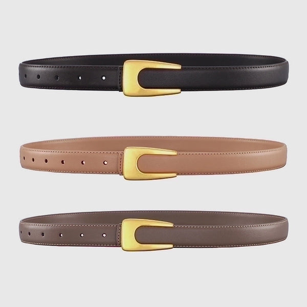 Elegant U Shape Solid Color Alloy Leather Women's Leather Belts