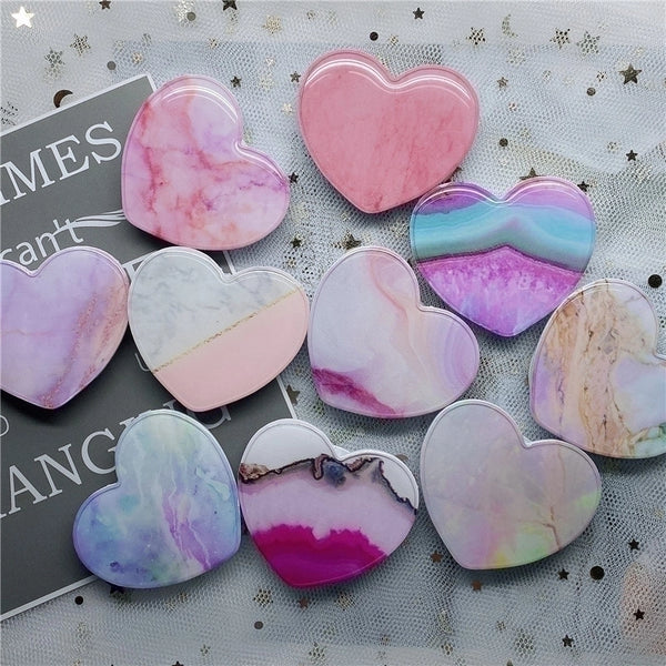 Epoxy Marble Pattern Telescopic Solid Color Heart-shaped Mobile Phone Bracket