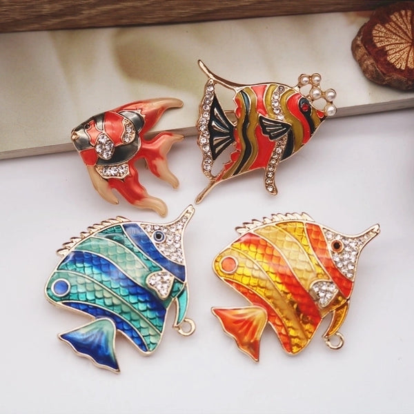 Ethnic Style Beach Pin Fish Alloy Inlay Artificial Gemstones Unisex Brooches