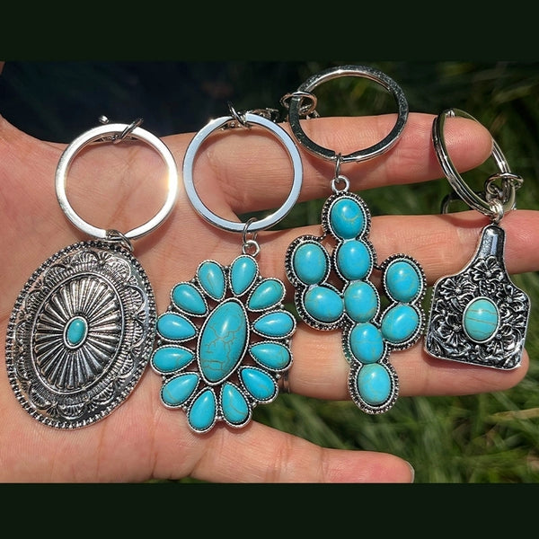 Ethnic Style Cactus Alloy Inlay Turquoise Unisex Bag Pendant Keychain