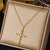 Ethnic Style Cross Stainless Steel Inlay Zircon Pendant Necklace