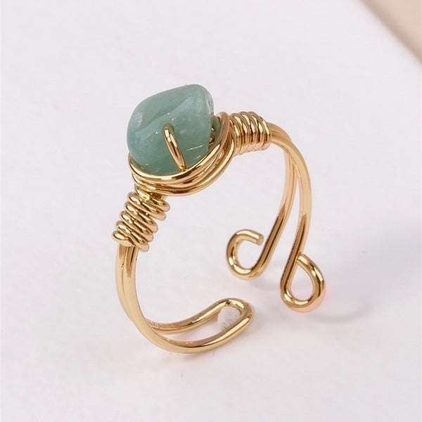 Ethnic Style Geometric Natural Stone Metal Plating Open Ring