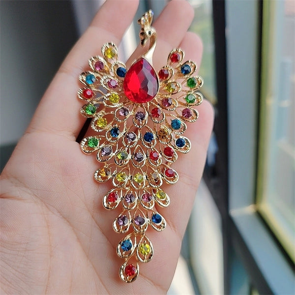 Ethnic Style Shiny Pin Peacock Alloy Inlay Crystal Rhinestones Unisex Brooches 1 Piece