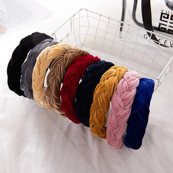 Europe And The United States   Net Red Golden Velvet Braided Headband Woven Temperament Simple Knotted Headband Hair Accessories Manufacturers