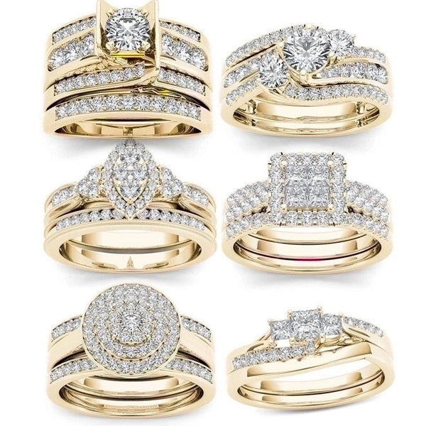 European And American Couple Ring Multi-layer Golden Inlaid Zircon Ring Wholesale