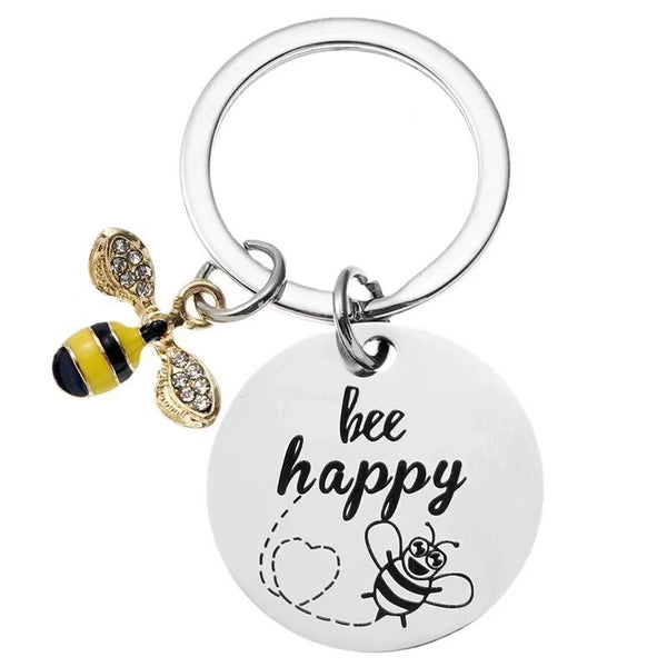 European And American Cross-border Amazon Bee Stainless Steel Keychain Christmas Valentine's Day Gift Engraving Keychain