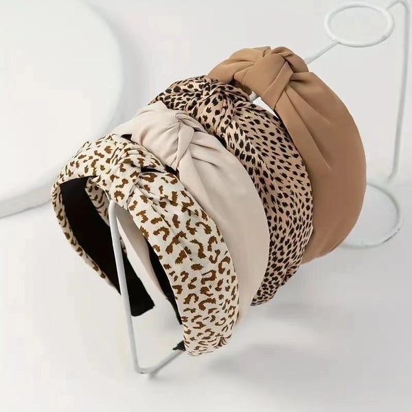 European And American Cross-border Retro Leopard-print Wide-brimmed Fabric Headband Summer New Cross Knot Elegant Simple Fashion Headband