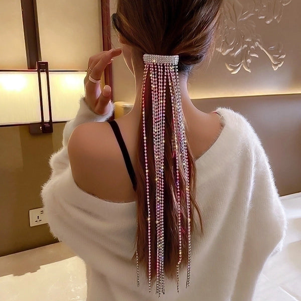 Exaggerated Bright Flash Diamond Tassel Headdress Korean Full Diamond Hair Accessories