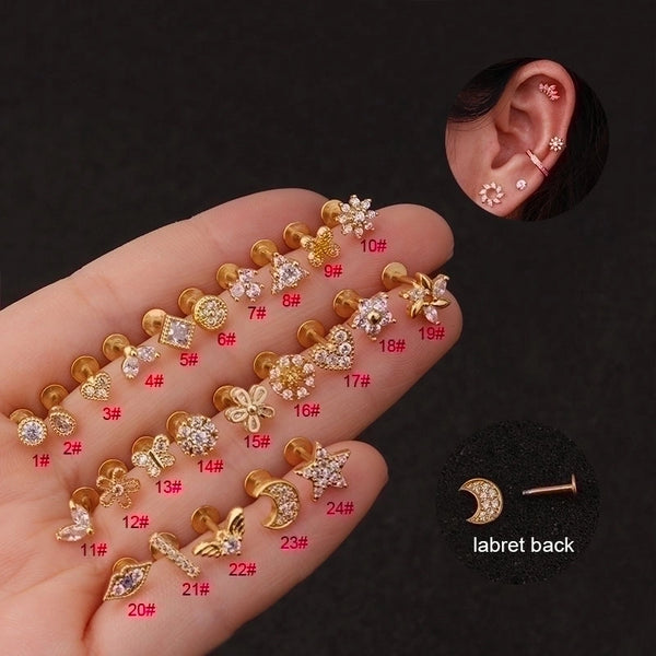 Ear Cartilage Rings & Studs Exaggerated Flower 316L Stainless Steel  Copper Inlaid Zircon