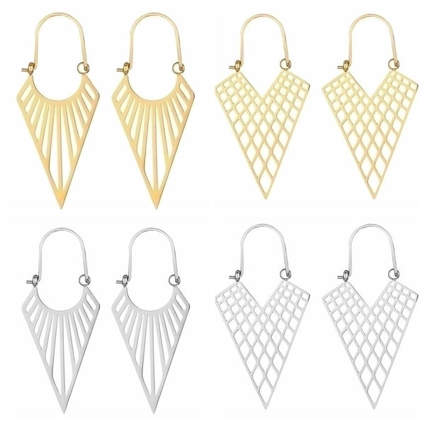 Exaggerated Triangle Plating Hollow Out Titanium Steel Earrings