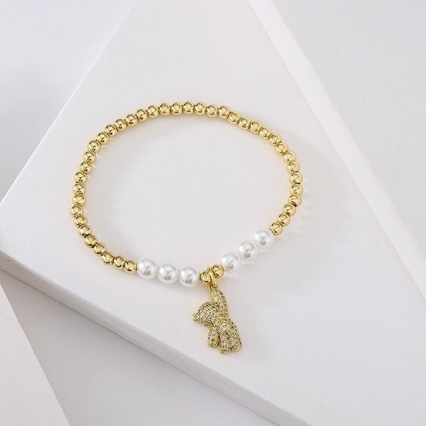 Fashion Astronaut Bear Copper Bracelets Gold Plated Pearl Zircon Copper Bracelets