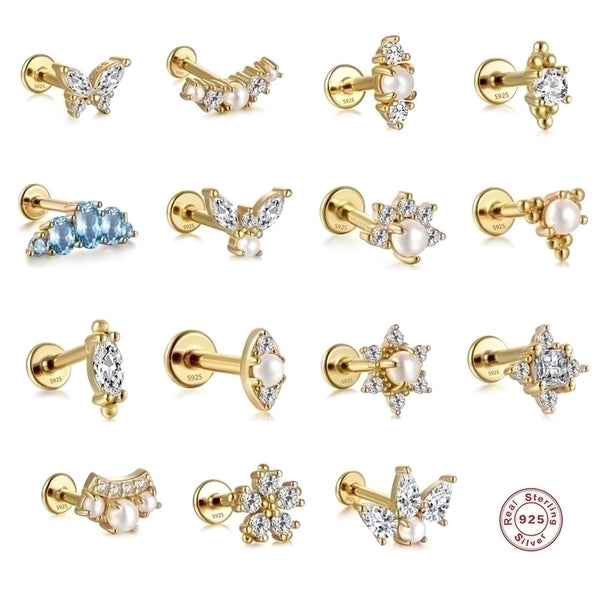 Fashion Butterfly Sterling Silver Inlay Artificial Diamond Ear Studs 1 Piece