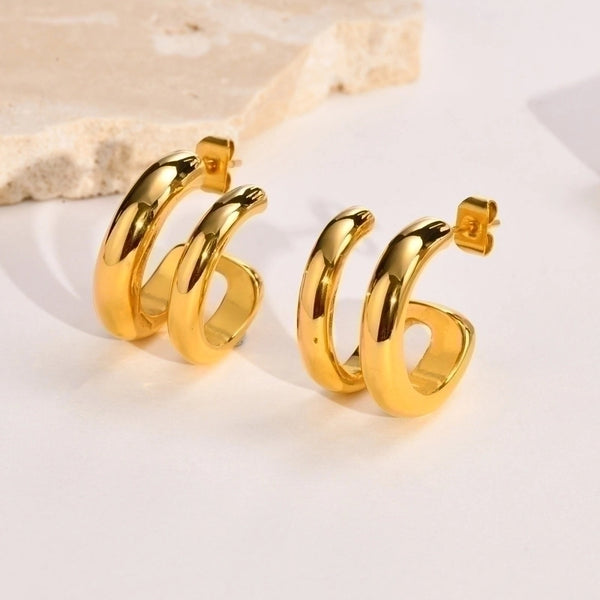 Fashion C Shape Plating Stainless Steel Earrings