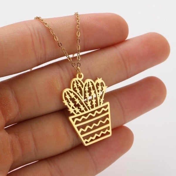 Fashion Cactus Stainless Steel Plating Pendant Necklace