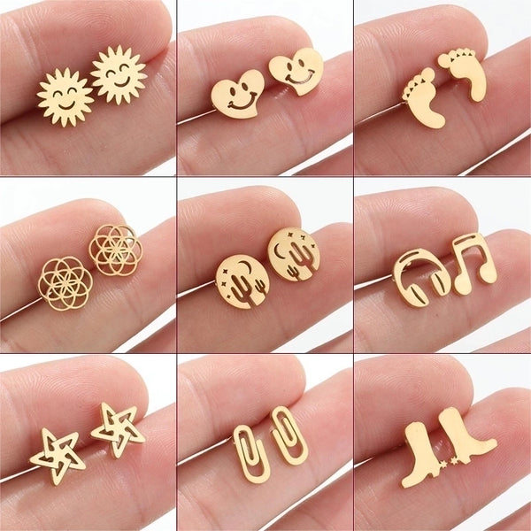 Fashion Cactus Sun Stainless Steel Plating Hollow Out Ear Studs 1 Pair