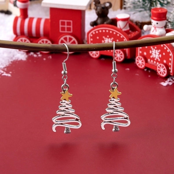 Fashion Christmas Tree Stainless Steel Hollow Out Ear Hook 1 Pair