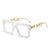 Fashion Color Block Leopard Chains Print Pc Square Full Frame Optical Glasses