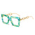 Fashion Color Block Leopard Chains Print Pc Square Full Frame Optical Glasses