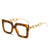 Fashion Color Block Leopard Chains Print Pc Square Full Frame Optical Glasses